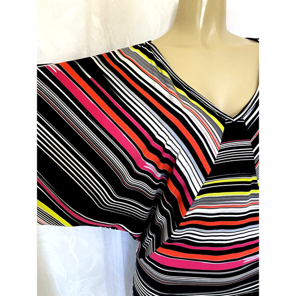 Trina Turk Patterson Striped Dress Multi Color Flutter Sleeve V Neck Min… - Picture 4 of 5